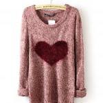 Wine Red Love Heart Long Sleeve Sweater
