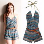 Sexy Tropical Floral Halter Lace Jumpsuit Shorts