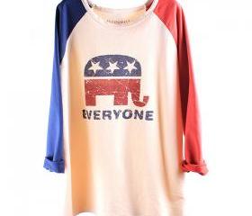 Elephant USA Flag Loose Baseball Tshirt For Women