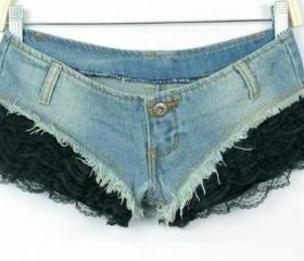 Denim Low-waist Lace Pants