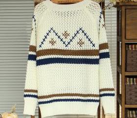 Fresh Sweet Scoop Neck Stripe All-match Sweater
