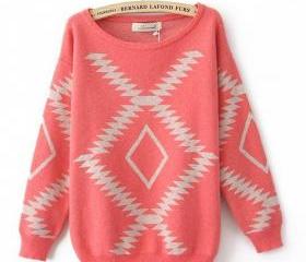 Light Red Vintage Diamond Sweater