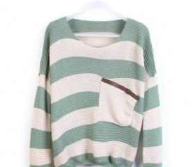 Green Stripe Bat Long Sleeve Sweater 