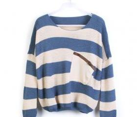 Blue Stripe Bat Long Sleeve Sweater