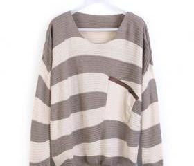 Coffee Stripe Bat Long Sleeve Sweater