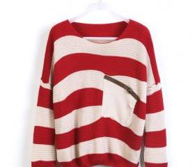 Red Stripe Bat Long Sleeve Sweater