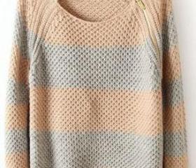 Pink Striped Long Sleeve Zipper Sweater