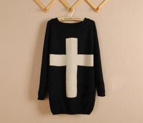 Black Cross Long Sleeve Sweater