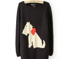 Puppy patterned Jacquard Long Sleeve Sweater