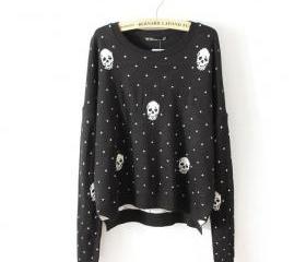 Black Skull Polka Dot Jacquard Sweater