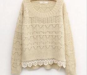 Beige Sweet Vintage Hollow Short Sweater