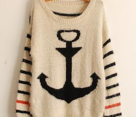 Black Pullover Navy Anchor Stripe Mohair Sweater