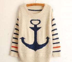 Blue Pullover Navy Anchor Stripe Mohair Sweater