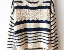 Deep Blue Loose Hollow Stripe Sweater