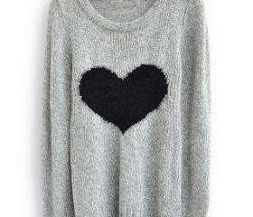 Light Grey Long Sleeve Love Heart Sweater