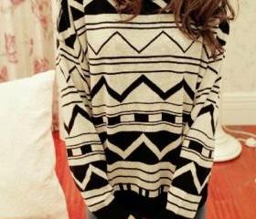 Jacquard Retro Irregular Geometric Figure Long Sleeve Sweater