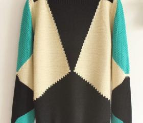 Pop Art Retro Geometric Pattern Collar Loose Sweater