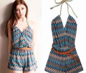 Sexy Tropical Floral Halter Lace Jumpsuit Shorts