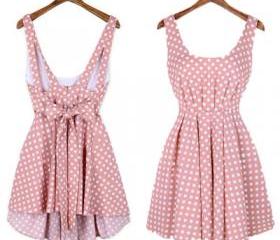 Three Color Dot Backless Bowknot Dress