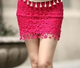 Red High Waisted Lace Mini Dress Red