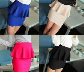 High Waisted Peplum Mini Tube Skirt